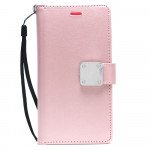 Wholesale Galaxy Note 10 Multi Pockets Folio Flip Leather Wallet Case with Strap (Rose Gold)